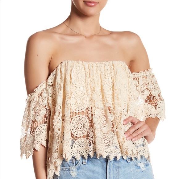 Tularosa Tops - TULAROSA AMELIA CROCHET LACE CREAM TAN BLOUSE